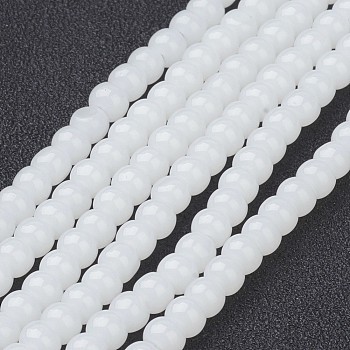 Imitation Jade Glass Beads Strands, Round, White, 4mm, Hole: 1mm, 11 inch