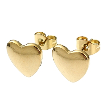 Ion Plating(IP) 201 Stainless Steel Stud Earrings, with 304 Stainless Steel Pins, Plain Heart, Real 18K Gold Plated, 10x10mm