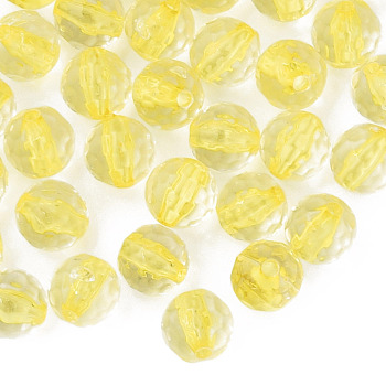 Transparent Acrylic Beads, Round, Faceted, Yellow, 8mm, Hole: 1.6mm, about 1810pcs/500g
