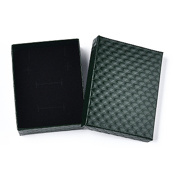 Rhombus Textured Cardboard Jewelry Boxes, with Black Sponge, for Jewelry Gift Packaging, Rectangle, Dark Green, 9x7x2.6cm; Inside: 8.3×6.4cm.