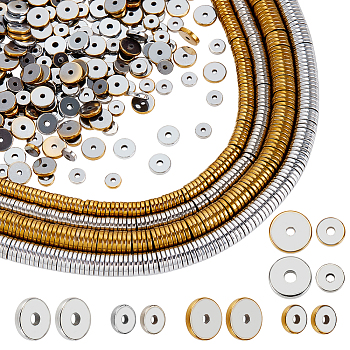 Elite 4 Strands 4 Styles Electroplate Non-magnetic Synthetic Hematite Beads Strands, Heishi Beads, Flat Round/Disc, Mixed Color, 4~6x1mm, Hole: 1mm, 1 strand/style