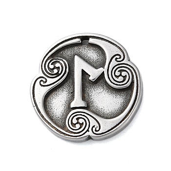 Rune Letters Alloy Pendants, Round, Antique Silver, 25x3mm, Hole: 1.6mm