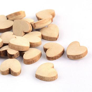 Unfinished Wood Beads, Natural Wooden Beads, No Hole, Heart, PapayaWhip, 9.5x10x4mm