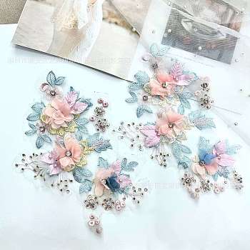 Rhinestone with Polyester Iron/Sew on Appliques, Costume Accessories, Flower, Colorful, 295x210mm