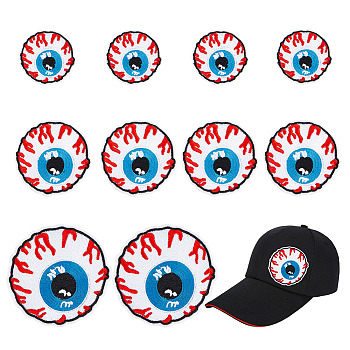 10Pcs 3 Style Bloodshot Eyeball Iron on/Sew on Patches, Embroidered Cloth Appliques, Costume Accessories, Mixed Color, 47~88.5x1.5~2mm