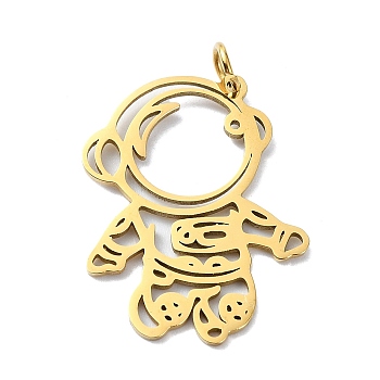 304 Stainless Steel Pendants, with Jump Rings, Laser Cut, Astronaut Charm, Golden, 27x20.5x1mm, Hole: 3mm