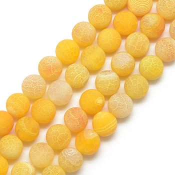 Natural Weathered Agate Bead Strands, Frosted, Dyed, Round, Gold, 10~10.5mm, Hole: 1.5mm, about 37pcs/strand, 14.6 inch