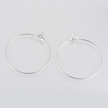 Steel & Brass Wire Pendants, Flat Round, Silver Color Plated, 33~34x31~32x0.5mm, Hole: 1mm