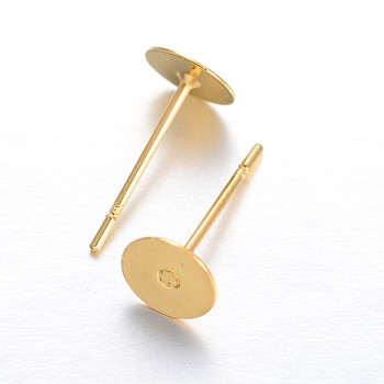 Brass Stud Earring Findings, Golden, 6mm, Pin: 0.8mm