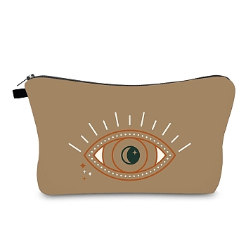 Evil Eye Theme Polyester Cosmetic Pouches, with Iron Zipper, Waterproof Clutch Bag, Toilet Bag for Women, Rectangle, Tan, 13x22x2.2cm