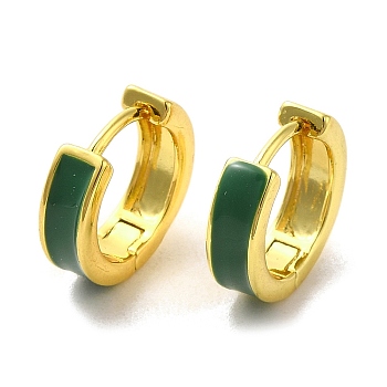 Rack Plating Brass Hoop Earrings, with Green Enamel, Golden, 12x13x4mm