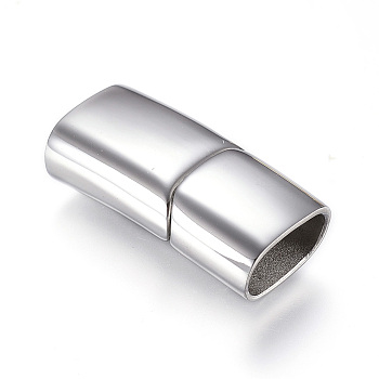 Polished 304 Stainless Steel Magnetic Clasps with Glue-in Ends, Rectangle, Stainless Steel Color, 29x14x8.5mm, Hole: 6x12mm