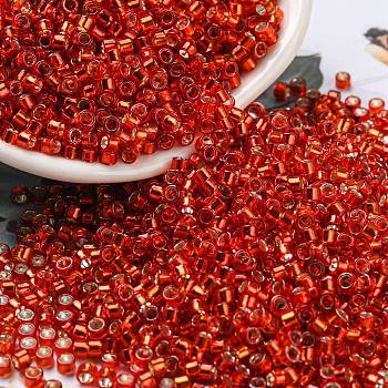 Glass Seed Beads, Silver Lined, Cylinder, Red, 2.5x1.6mm, Hole: 1mm, about 58967pcs/pound