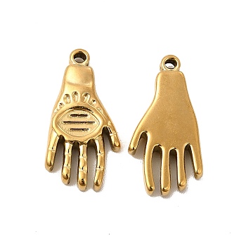 Ion Plating(IP) 304 Stainless Steel Pendants, Hand Charm, Golden, 21.5x10.5x3mm, Hole: 1.2mm