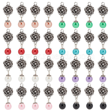 Antique Silver Mixed Color Flower Alloy Pendants