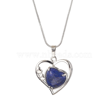 Heart Shaped & Hollow Out Natural Gemstone Pendant Necklaces(NJEW-JN04594)-4