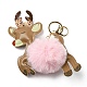 Imitation Rex Rabbit Fur & PU Leather Christmas Reindeer Pendant Keychain(KEYC-K018-02KCG-02)-1