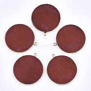 Natural White Jade Pendants, with Brass Findings, Flat Round, Dyed, Golden, 43~44x38.5~39.5x2.5mm, Hole: 2mm(G-T112-17D)