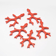 Branch Dyed Synthetical Coral Big Pendants, Coral, 61x39x6.5mm, Hole: 1mm(X-CORA-L041-01B)