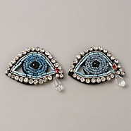 Handmade Ornament Accessories, Plastic Beaded Appliques, with Rhinestone, for DIY Clothes, Bag, Shoes Decoration, Evil Eye, Light Sky Blue, 49~50x60~62x5.5mm(DIY-WH0188-75B)