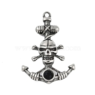 304 Stainless Steel Pendants, with Rhinestone, Anchor with Skull Charm, Antique Silver, 36.5x25.5x4.5mm, Hole: 2mm(STAS-F310-06AS)