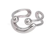 Rhodium Plated 925 Sterling Silver Ring Smiling Face Open Cuff Ring, Platinum, Inner Diameter: 16mm(JR967A)