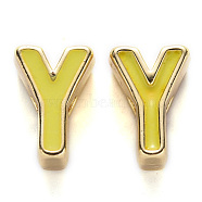 Rack Plating Alloy Enamel Beads, Cadmium Free & Nickel Free & Lead Free, Light Gold, Yellow, Letter.Y, Y: 10x7x5mm, Hole: 1.6mm(X-ENAM-S122-033Y-NR)