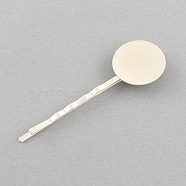 Iron Hair Bobby Pin Findings, with Brass Round Tray, Silver Color Plated, Tray: 8mm, 55x2x8mm(X-MAK-S008-8mm-FP001S)
