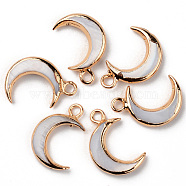 Natural Freshwater Shell Pendants, with Brass Loops, Edge Golden Plated, Moon, Seashell Color, 16.5x11x3mm, Hole: 1.8mm(X-SHEL-S276-94)