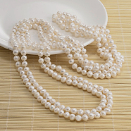 Natural Pearl Beads Necklace, White, 47.2 inch(NJEW-P126-A-10-01)
