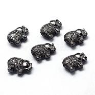 Rack Plating Brass Cubic Zirconia Beads, Long-Lasting Plated, Elephant, Gunmetal, 9.5x13.5x5mm, Hole: 1.5mm(ZIRC-S032-01B)