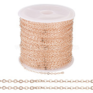 Brass Coated Iron Flat Cable Chains, Soldered, with Spool, Flat Oval, Rose Gold, 2x1.5x0.3mm, about 32.81 Feet(10m)/Roll(CH-TAC0007-01RG)