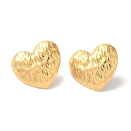 Textured Heart Ion Plating(IP) 304 Stainless Steel Stud Earrings for Women, Golden, 20x23mm(EJEW-L287-032G)