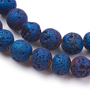 Vacuum Plating Electroplated Natural Lava Rock Bead Strands, Round, Blue Plated, 8~8.5mm, Hole: 1mm, about 48pcs/strand, 15.35 inch(39cm)(G-E432-8mm-03)