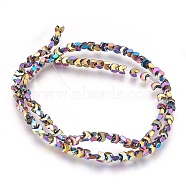 Electroplate Non-magnetic Synthetic Hematite Bead Strands, Faceted, Arrows, Multi-color Plated, 4x4x2mm, Hole: 1mm, about 26~27pcs/strand, 15.7 inch(40cm)(G-I208-20-C)