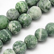 Natural Green Spot Jasper Round Bead Strands, Frosted, Round, 10mm, Hole: 1mm, about 38pcs/strand, 14.9 inch(G-D678-10mm)