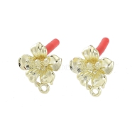 Rack Plating Golden Alloy Stud Earring Findings, with Loops and 304 Stainless Steel Pins, Cadmium Free & Nickel Free & Lead Free, Flower, 17x14mm, Hole: 1.6mm, Pin: 0.7x10.5mm(EJEW-B036-01G-08)