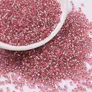 Cylinder Seed Beads, Silver Lined, Round Hole, Uniform Size, Flamingo, 2x1.5mm, Hole: 0.8mm, about 888pcs/10g(X-SEED-H001-G02)