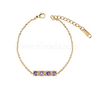 Rectangle Cubic Zirconia Link Bracelets, with Golden Stainless Steel Cable Chains, Lilac, no size(HU1791-1)