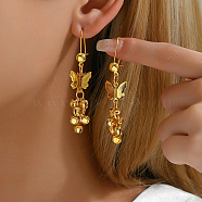 Fashionable Brass Butterfly Tassel Bell Dangle Earrings Women's Ear Jewelry, Real 18K Gold Plated, 65x15mm(NL8199)