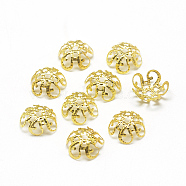 Plated Iron Fancy Bead Caps, Flower, 5-Petal, Filigree, Golden, 9.5x4.5mm, Hole: 1mm, about 142pcs/10g(X-IFIN-S696-20G)