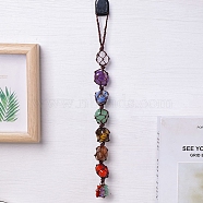 Chakra Theme Tumbled Natural Gemstone Hanging Ornaments, Macrame Pouch Feng Shui Ornaments for Car Home Decoration, 300mm(PW-WG4EDC3-01)