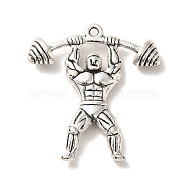 Tibetan Style Alloy Sport Pendants, Cadmium Free & Lead Free, Weightlifting Athletes, Antique Silver, 30.5x27.5x5mm, Hole: 1.6mm, about 250Pcs/1000G(PALLOY-M217-43AS)