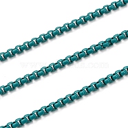 Spray Painted Brass Box Chains, Venetian Chains, with Spool, Unwelded, Light Sea Green, 2x2.5x2.5mm(CHC-L039-45K)