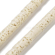 Natural Lava Rock Dyed Beads Strands, Disc, Heishi Beads, White, 6x3~3.5mm, Hole: 1.5mm, about 114pcs/strand, 14.96''(38cm)(G-K375-G02-01)