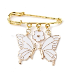 Butterfly & Flower Charm Alloy Enamel Brooches for Women, Iron Safety Pin Brooch, Kilt Pins, White, 50mm(JEWB-BR00144-02)
