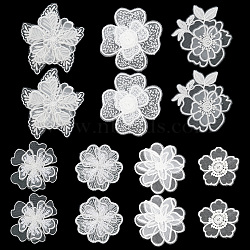 14Pcs 7 Style Lace Embroidery Sewing Fiber Ornaments, DIY Garment Accessories, Flower, White, 60~100x60~89mm, 2pcs/style(DIY-GF0006-19)