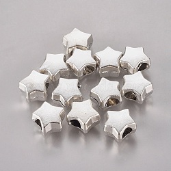 Tibetan Style Alloy European Beads, Large Hole Star Beads, Cadmium Free & Lead Free, Antique Silver, 11x7mm, Hole: 4mm, about 462pcs/1000g(TIBEB-Q054-20AS-NR)