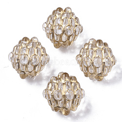 Plating Transparent Acrylic Beads, Metal Enlaced, Bumpy Beads, Round, Clear, 12x11~12mm, Hole: 1.2mm(X-PACR-N008-02)