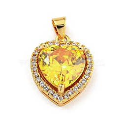 Rack Plating Brass Micro Pave Cubic Zirconia Pendants, Heart, Gold, 16.5x13.5x7mm, Hole: 4x3.5mm(KK-H469-02G-01)